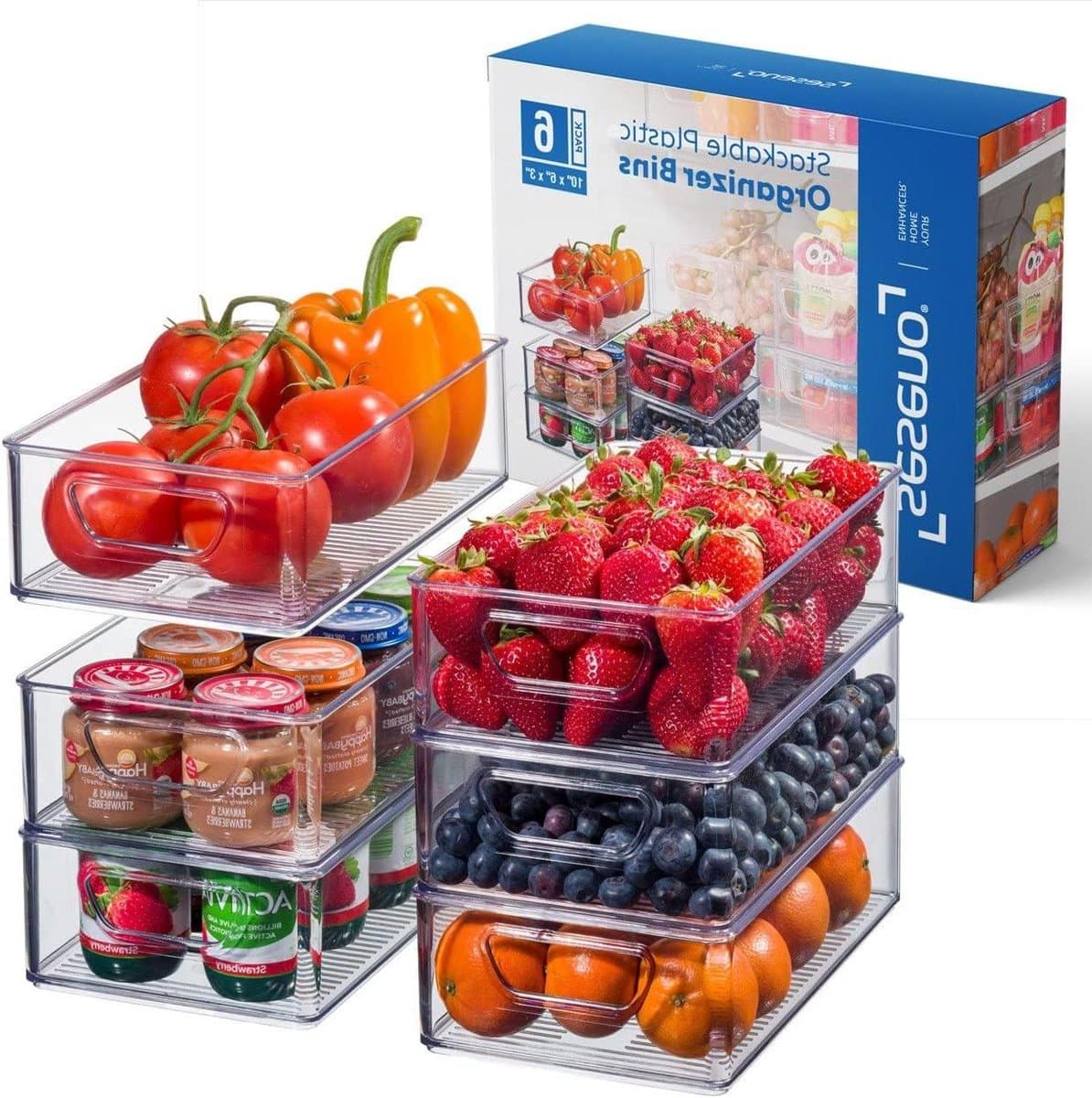 Koelkast Organizer Bakken - Voorraadbakken Keuken - Keuken Opruimen - Stapelbaar Ontwerp - 25.4 x 15.2 x 7.6 cm - Transparant