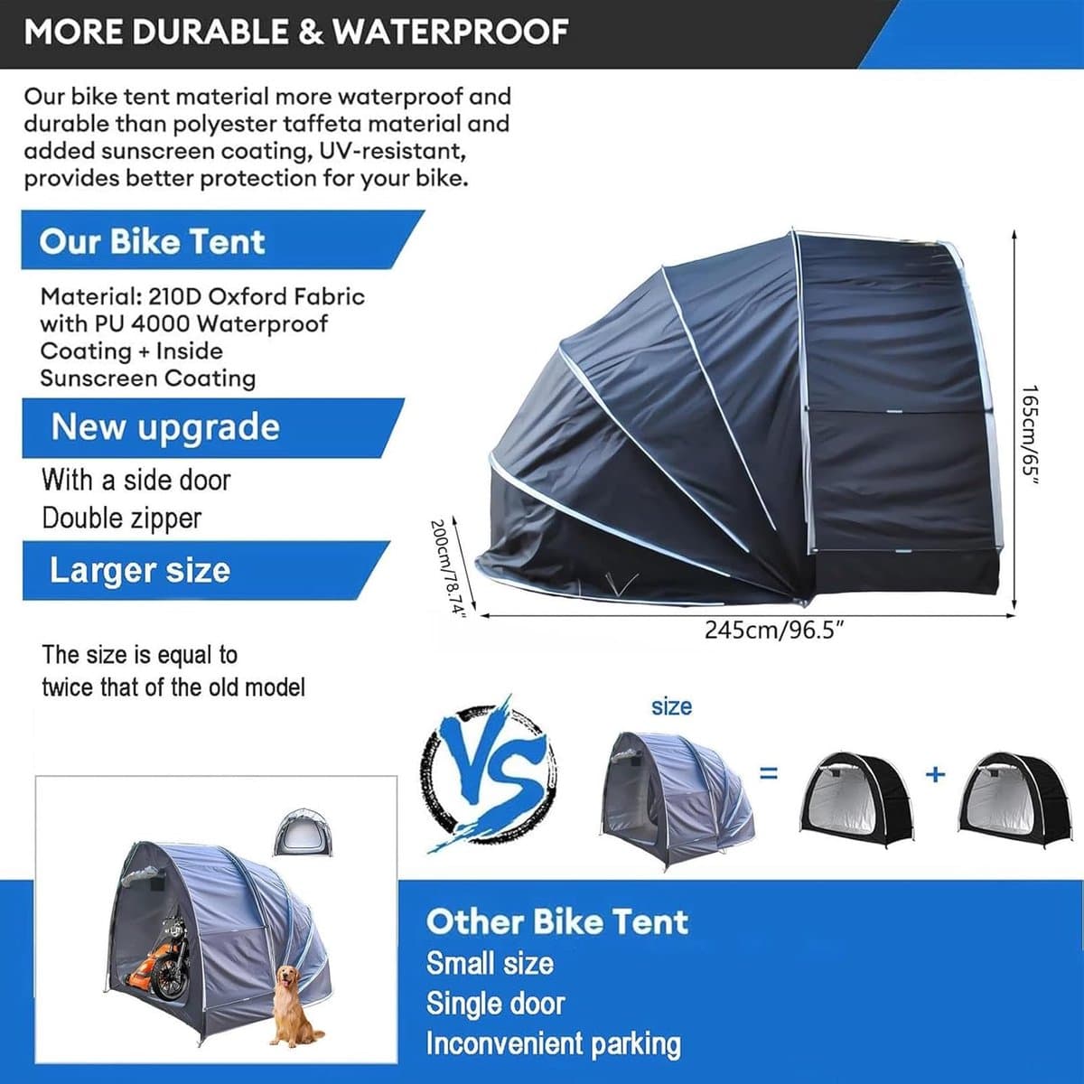 Fietstent Hangend - Buitenopslag Tent - Fietsen Beschermen - 2 in 1 Ontwerp - 200 cm Lengte - Zwart