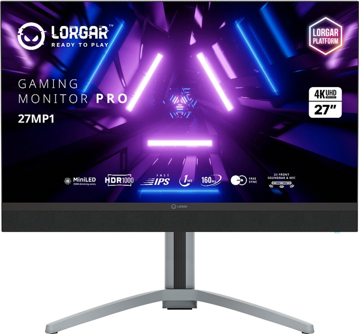 Lorgar 27MP1 Pro Gaming Monitor 27 Inch UHD MiniLED - 160Hz – HDR1000 – 1ms – FreeSync – 2.1 Audio - RGB - 1000 Nits - USB-C 90W