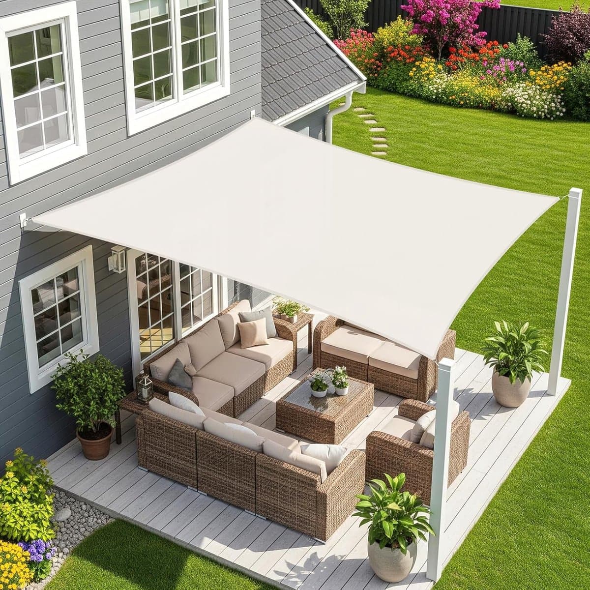 Schaduwdoek Rechthoek - Zonnescherm - 2.5x3 m - Waterdicht Schaduwzeil - Zonnezeil Creme - 250x300 cm - UV-bescherming - PES Polyester - Waterafstotend Luifeldoek - Zonwering voor Tuin, Terras & Balkon - Inclusief Bevestigingskoorden