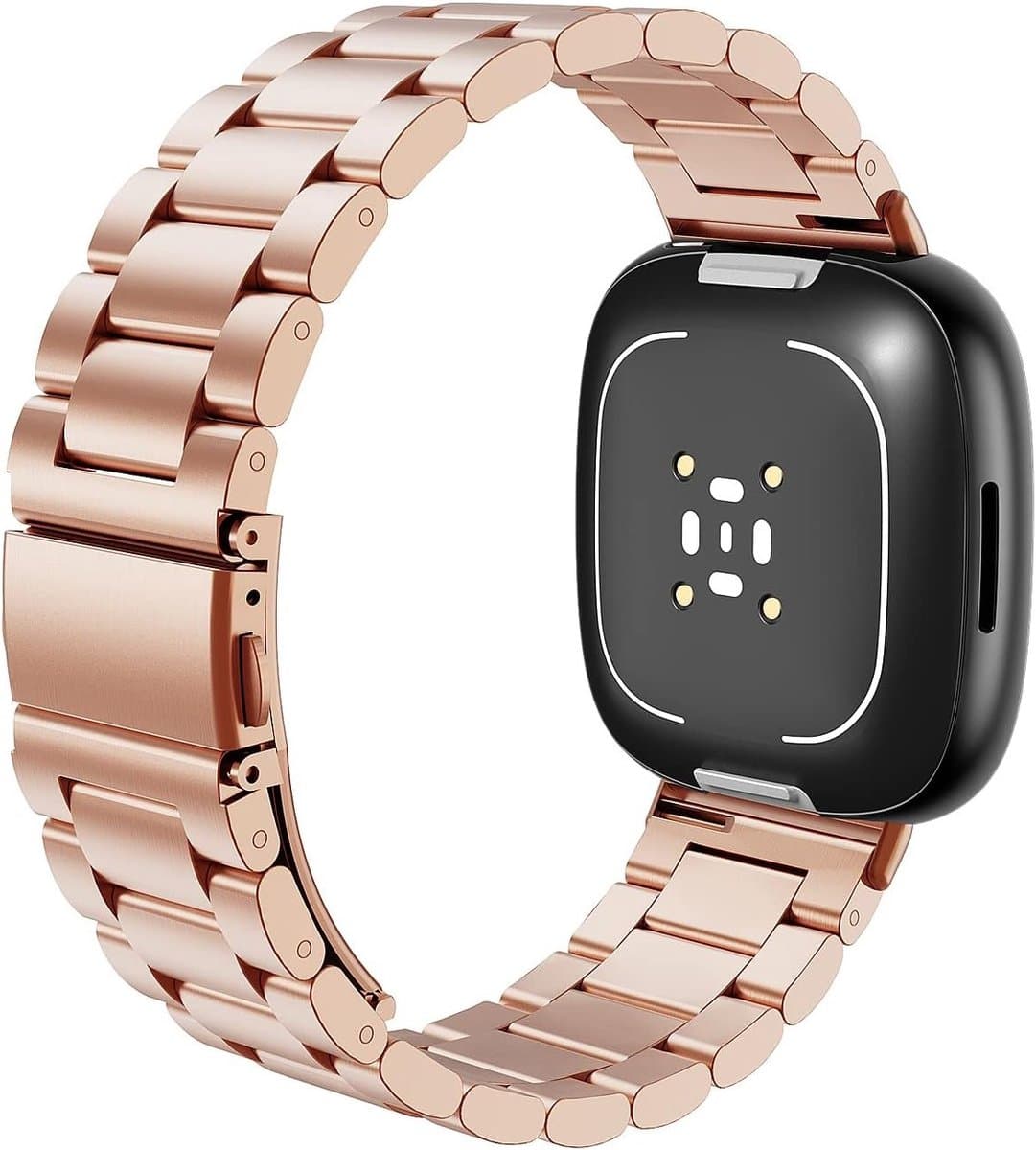 Stalen Horlogeband voor Fitbit Versa 4/Versa 3/Sense 1/2, Verstelbare Roze Gouden Vervangband voor Mannen en Vrouwen, Duurzaam en Stijlvol