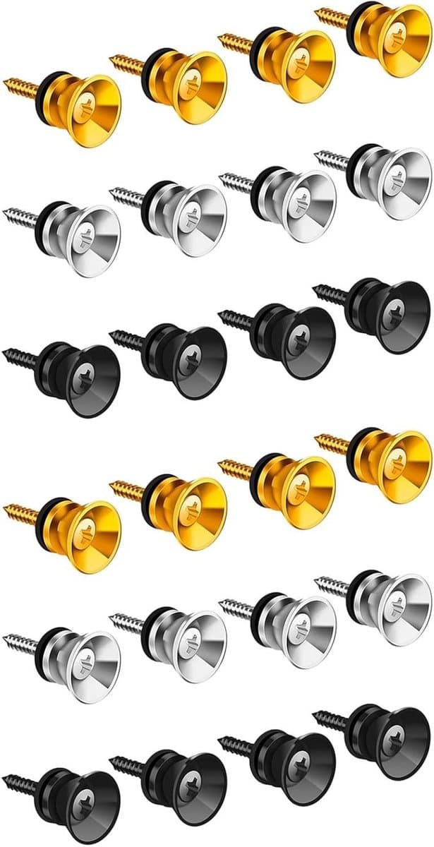Gitaar Band Knoppen - Straplocks Gitaar - Muziek Spelen - Met Rubberen Pakking - 24 Stuks - Zwart Goud Zilver