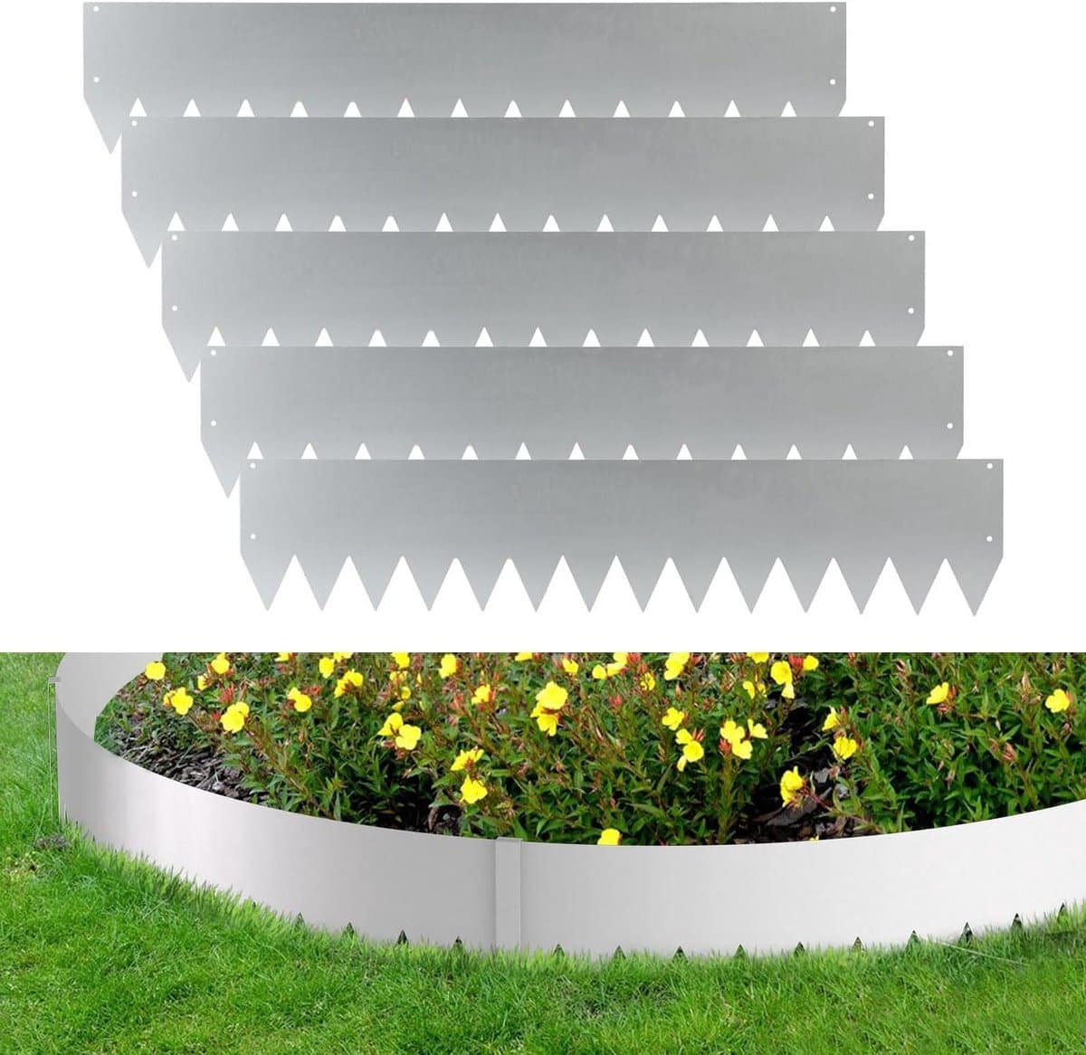 Gazonrand Metaal - Bloembedomranding Tuin - Tuin Afscheiden - Onbeperkt Uitbreidbaar - 20m Lang 20cm Hoog - Zilver