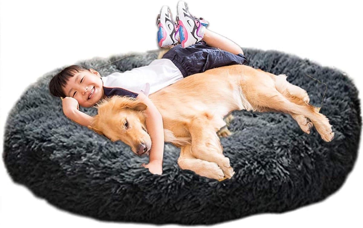 Hondenmand Donut - Rustgevend Kussen - Comfortabel Slapen - Orthopedisch Schuim - 90 cm - Donkergrijs