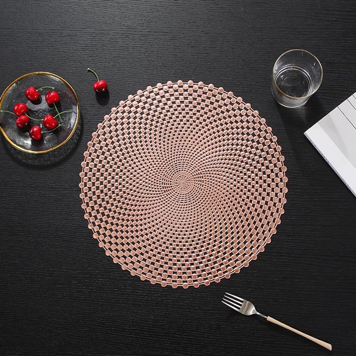 Placemats PVC - Tafelmatten - Tafel Beschermen - Holle Mesh Ontwerp - 38 x 38 cm - Roségoud