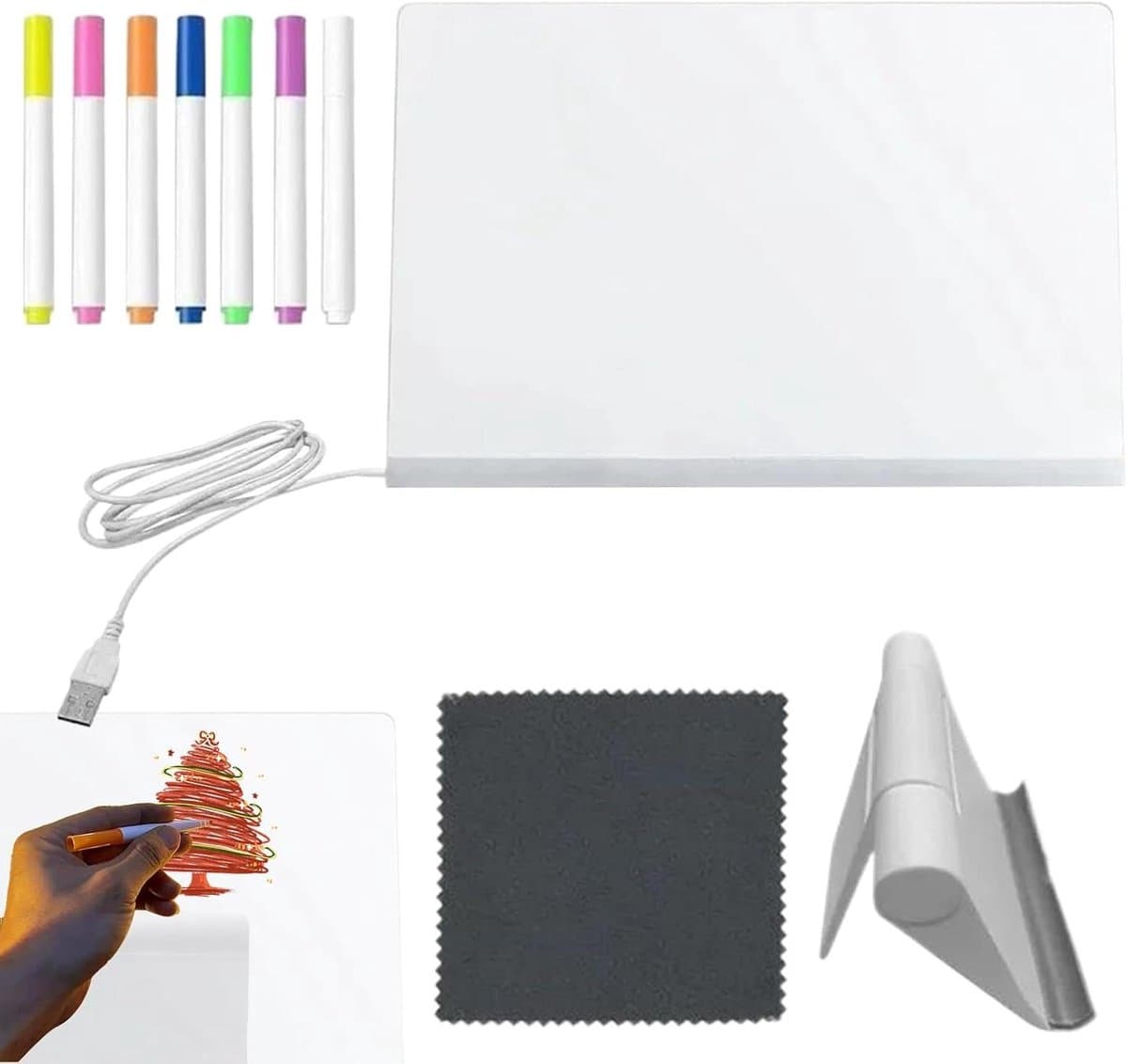 Knutselset Neon - Tekentablet Kinderen - Creatief Tekenen - USB Verlicht - 30 x 20 cm - Meerdere Kleuren