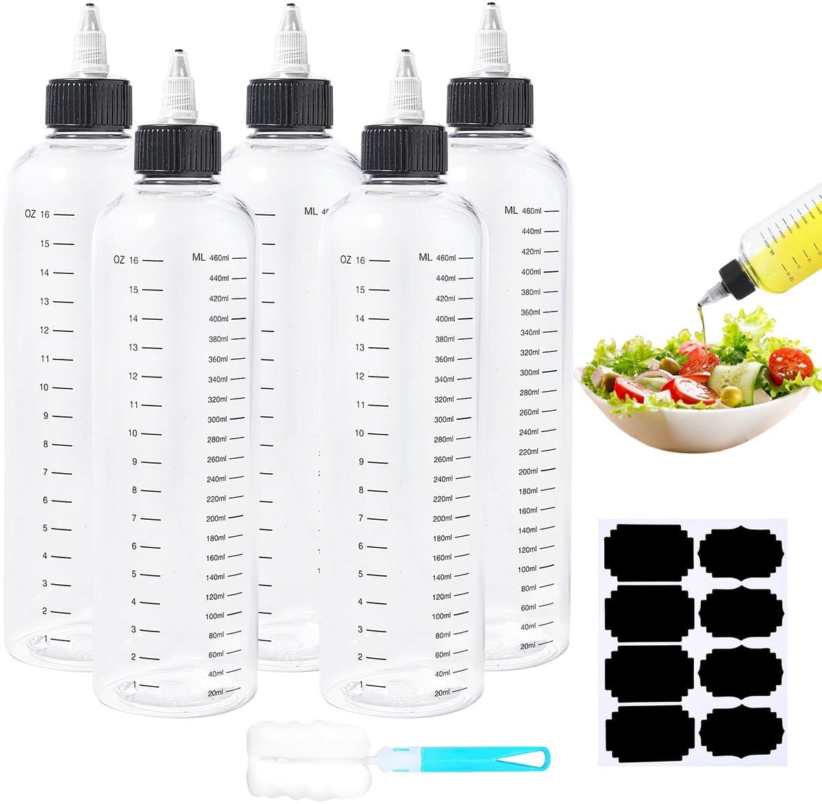 Store_9 - Squeeze Bottle 500ml - 5 Stuks - Met schaalindeling - Transparant - Voor sauzen en oliën - Ideaal voor de keuken - 500ml