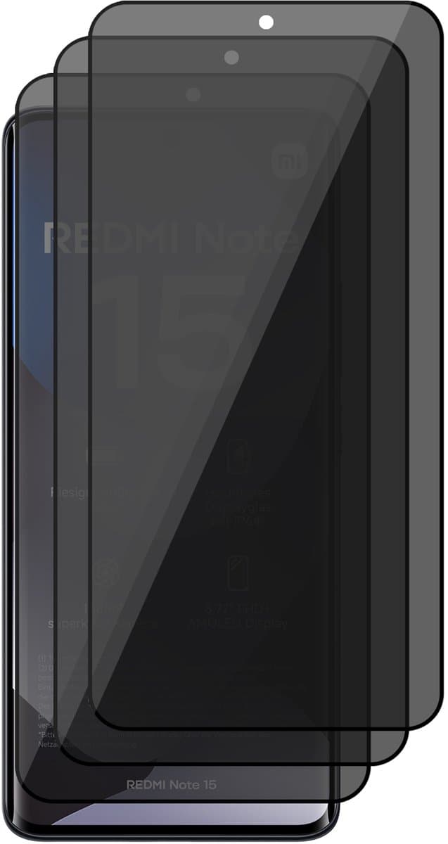 Privacy Screenprotector geschikt voor Xiaomi Redmi Note 15 4G / Note 15 5G / Poco M8 5G – 3 Stuks – Full Cover Gehard Glas – Anti Inkijk – Privacy Filter