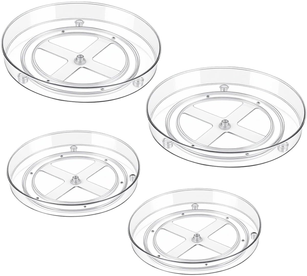 Dailygoods- Draaiplateau Set van 4 - Transparante Organizer - 2 Maten 23,3 x 3,5 cm / 27 x 4,5 cm - Keuken/Koelkast - Ideaal voor Specerijen/Conserven - Robuust PET-Materiaal