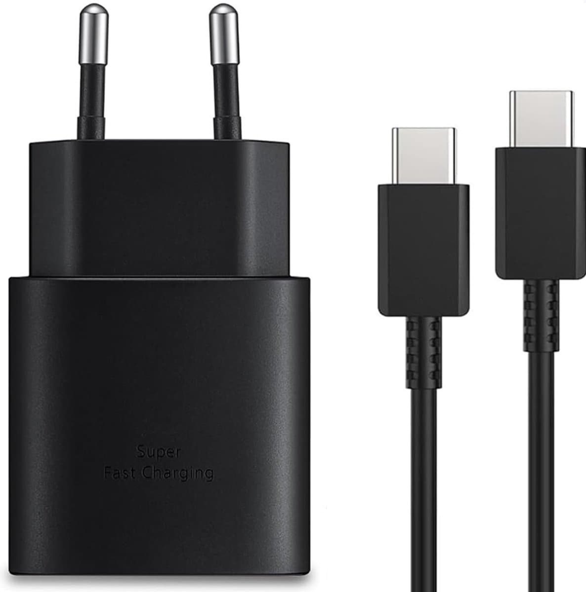 USB C Snellader 25W + USB-C Kabel 1M - Geschikt voor al jouw USB-C Apparaten - Oplader - Universeel - Fast Charger - Snellader - USB-C-Adapter - USB Stekker - Zwart