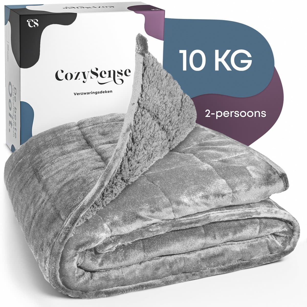 CozySense® Verzwaringsdeken 10 kg - 2-persoons - Weighted Blanket - Zwaartedeken - GLASS-Flow® Drukverdeling - Verzwaarde Deken - Flanelfluweel & Sherpa - Grijs