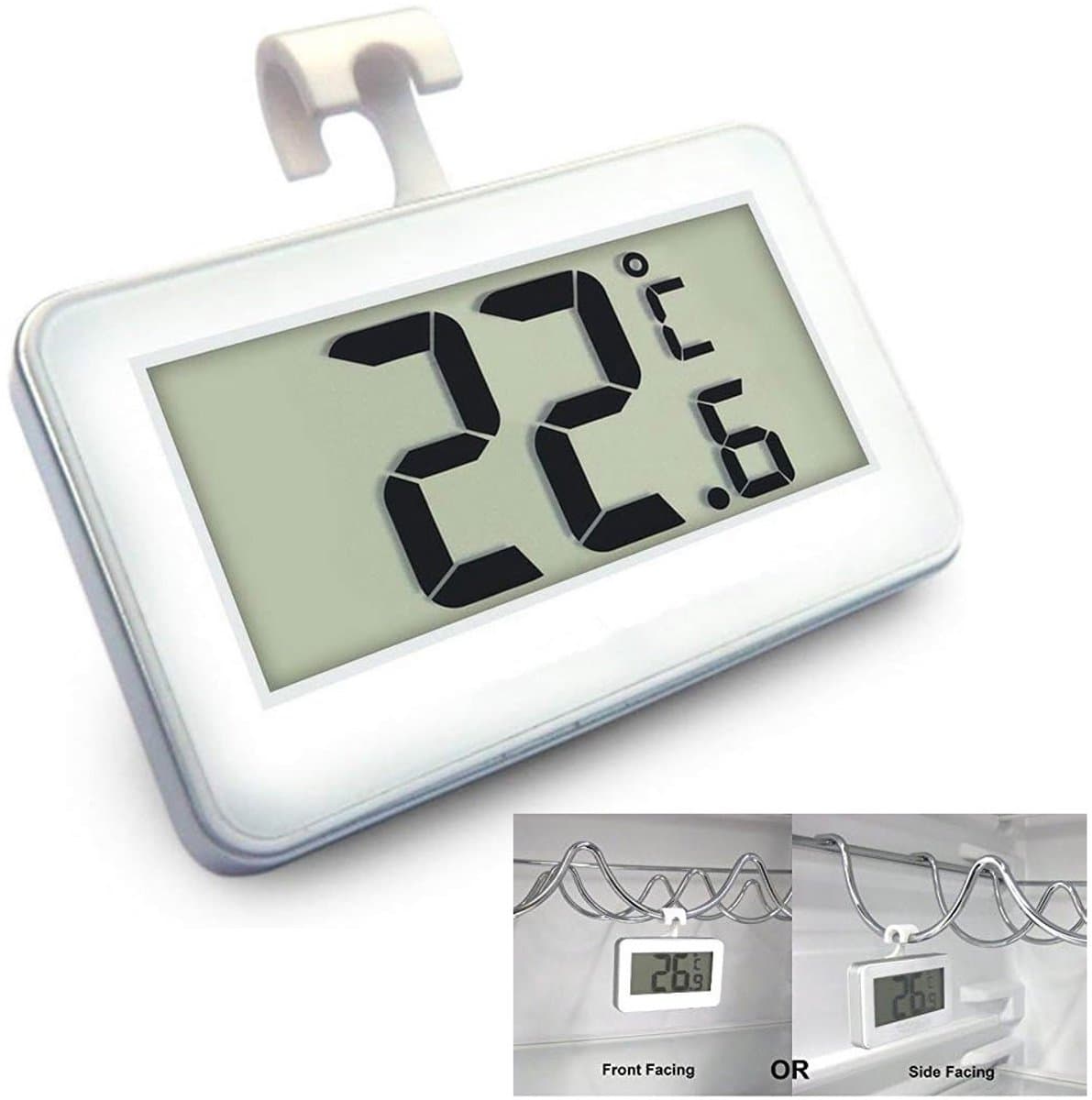 Koelkastthermometer, mini LCD digitale waterdichte koelkast-/vrieskastthermometer, draagbare vorstalarm-temperatuurmonitor (wit)