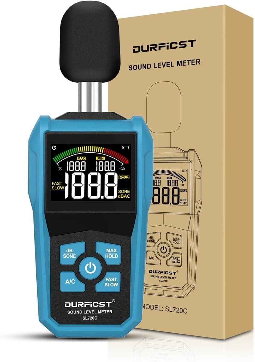 MELVRA Geluidsniveaumeter - Professionele Geluidsmeter - dB & SONE Meetinstrument - LCD Kleurenscherm - Achtergrondverlichting - A/C Gewogen - Voor Thuis & Bouw - Zwart