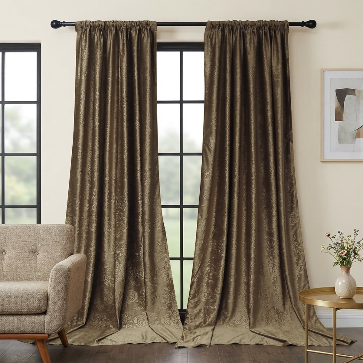 Qelus 2 Stuks Luxe Gecrasht Velours Gordijnen - Marokkaans Reliëf - 260gsm - Verduisterend & Thermisch Isolerend - Multifunctionele Plooiband - voor Woonkamer - Slaapkamer - 132x183cm - Taupe