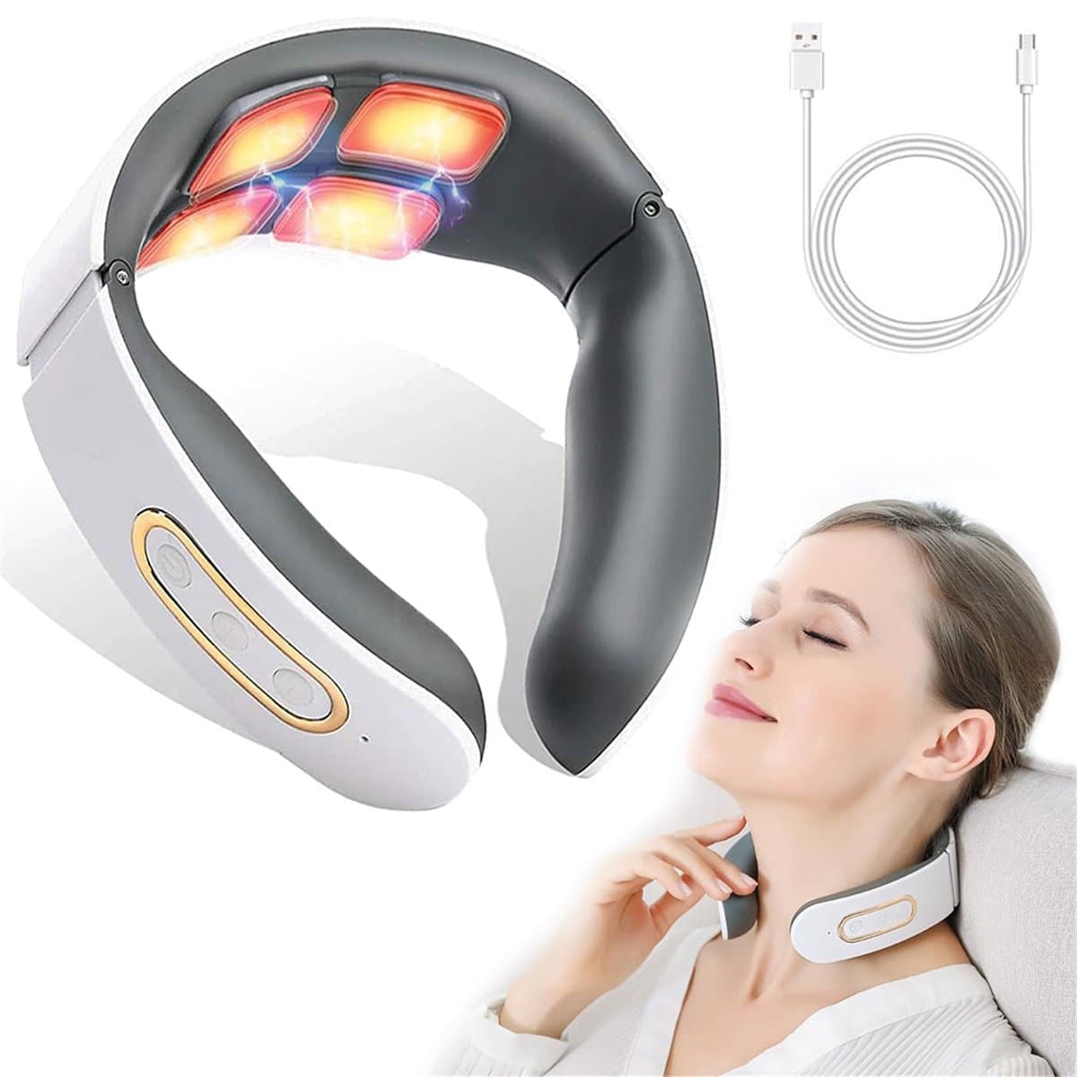 carmderin - Nekmassage apparaat - Nekmassage - Puls Nekmassager - Cervicale Wervelkolom - 11-in-1 Nekoplossing - 6 Standen 9 Intensiteiten - Draagbare Nekontspanning - Perfect voor Thuis - Kantoor