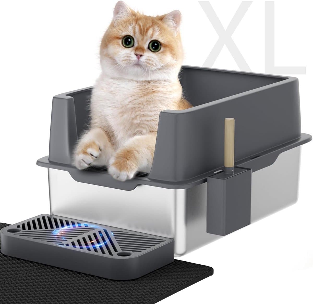 Roestvrijstalen kattenbak met deksel XL met hoge zijkant en voetpedaal