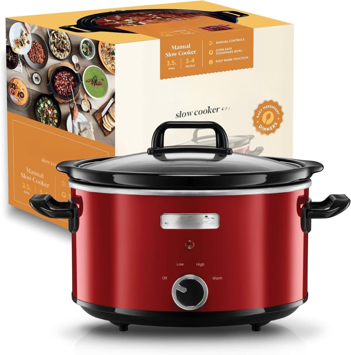 Nexvo® Slowcooker met Timer - Crockpot - Stoompot - RVS - Inclusief Warmhoudfunctie - Rood - 30cm x 22cm x 30cm
