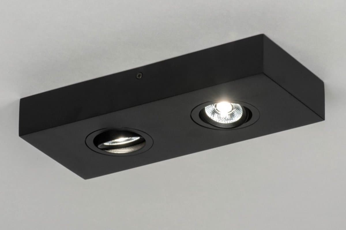Lumidora Opbouwspot 73301 - PURE - 2 Lichts - Ingebouwd LED - 6.0 Watt - 600 Lumen - 2700 Kelvin - Zwart - Metaal - Badkamerlamp