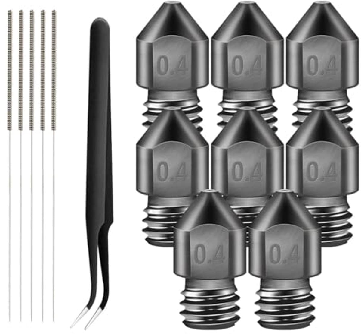 MK8 3D-printernozzles, 0,4 mm, gehard stalen nozzles + roestvrijstalen reinigingsset, voor Creality Ender 3 FDM 3D-printers Extrudernozzles