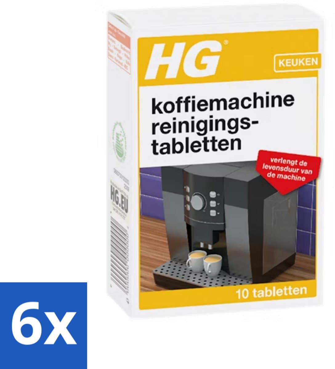 6 x HG - Keuken - Koffiemachine Reinigingstabletten - 10 Tabletten - Koffiemachine Reiniging - Koffiemachine Ontkalken - Koffievet Verwijderen - Koffiemachine Onderhoud - Koffiemachine Schoonmaken