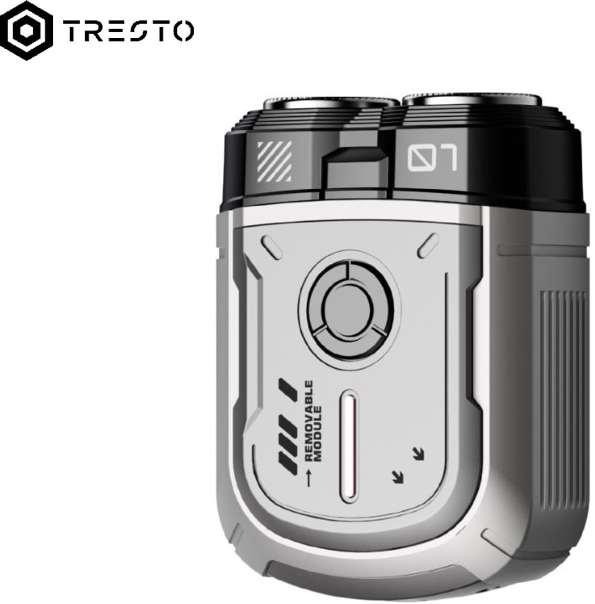 TRESTO Mecha-Stijl Scheerapparaat – Dual-Head – Magnetisch Design – IPX7 Waterdicht – Draadloos – Snelle & Comfortabele Scheerbeurt - Grijs