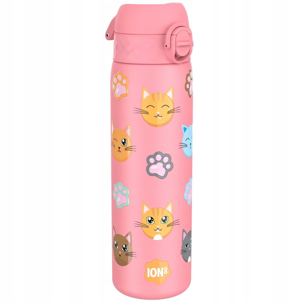 Ion8 Roze Drinkfles 600ml - Lek & BPA-Vrij met Kattenprint