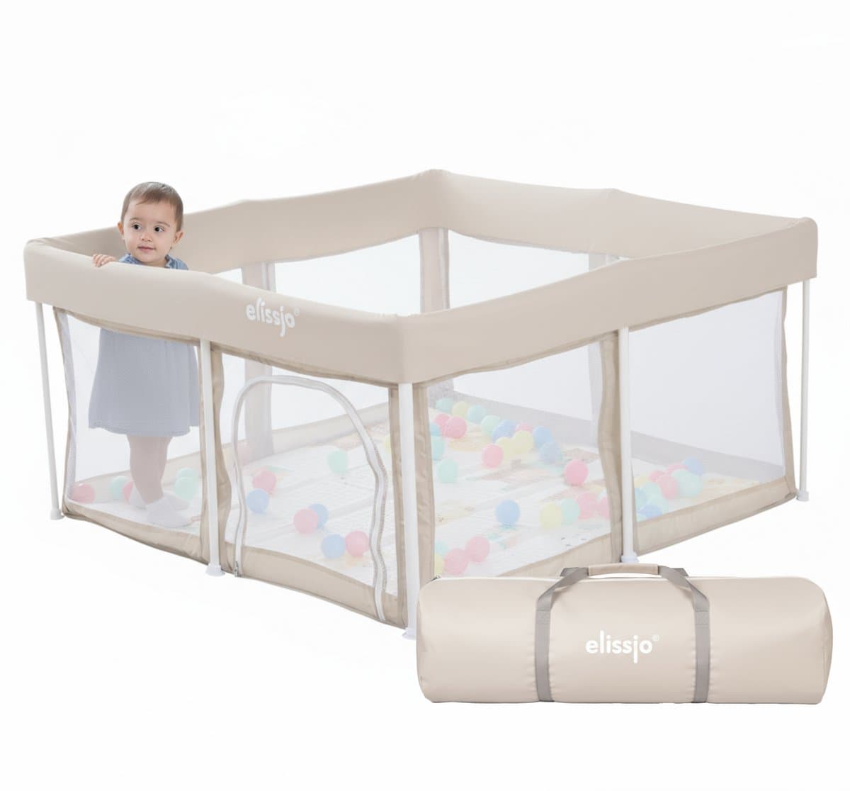 Elissio® - Grondbox Baby - Inklapbare Speelbox - Kruipbox - Kinderbox - Playpen Baby - 125x125x65 CM - Beige