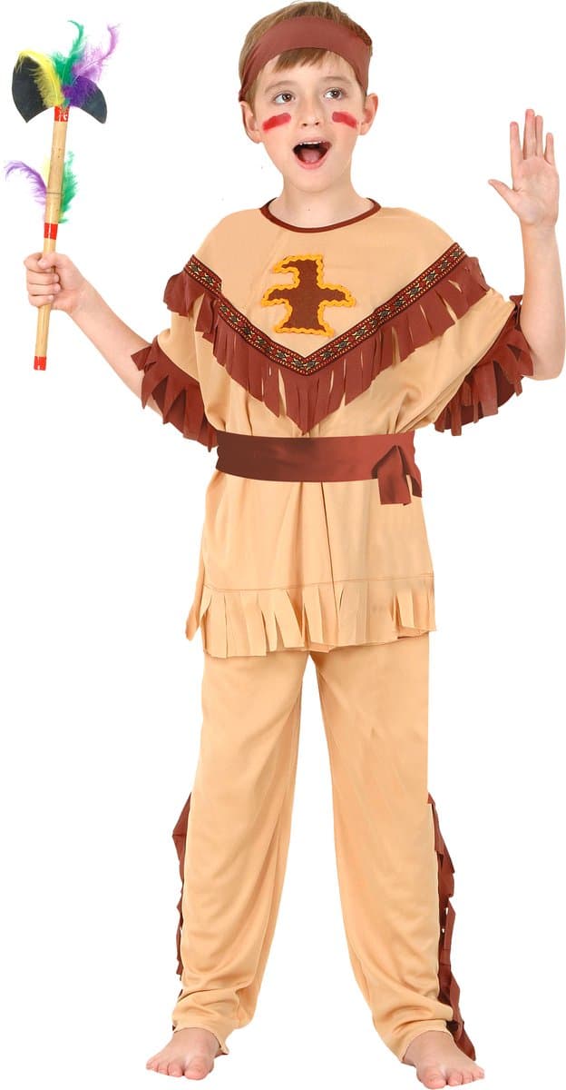 Vegaoo - Beige met bruin indianen kostuum voor jongens