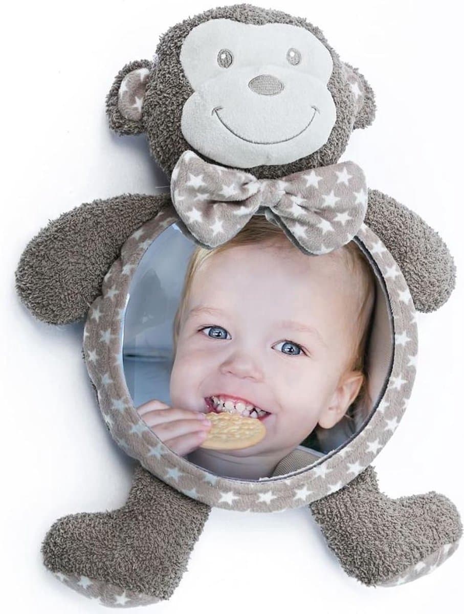 Bo Jungle - Autospiegel baby voor achterbank - Achteruitkijkspiegel - Barstbestendig - Spiegel Babykamer - Spiegel Box - Lusjes voor extra speelgoed - Car & Home Mirror Tambo de Aap