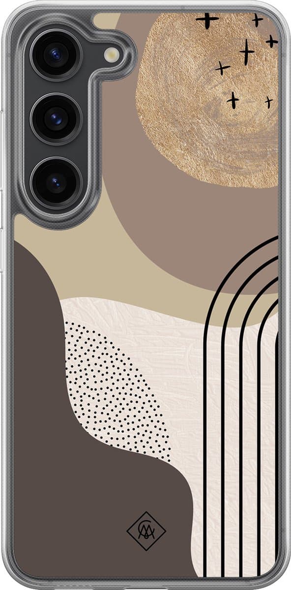 Casimoda® hoesje - Geschikt voor Samsung Galaxy S23 Plus - Abstract Almond - 2-in-1 case - Schokbestendig - Geometrisch patroon - Verhoogde randen - Bruin/beige, Transparant