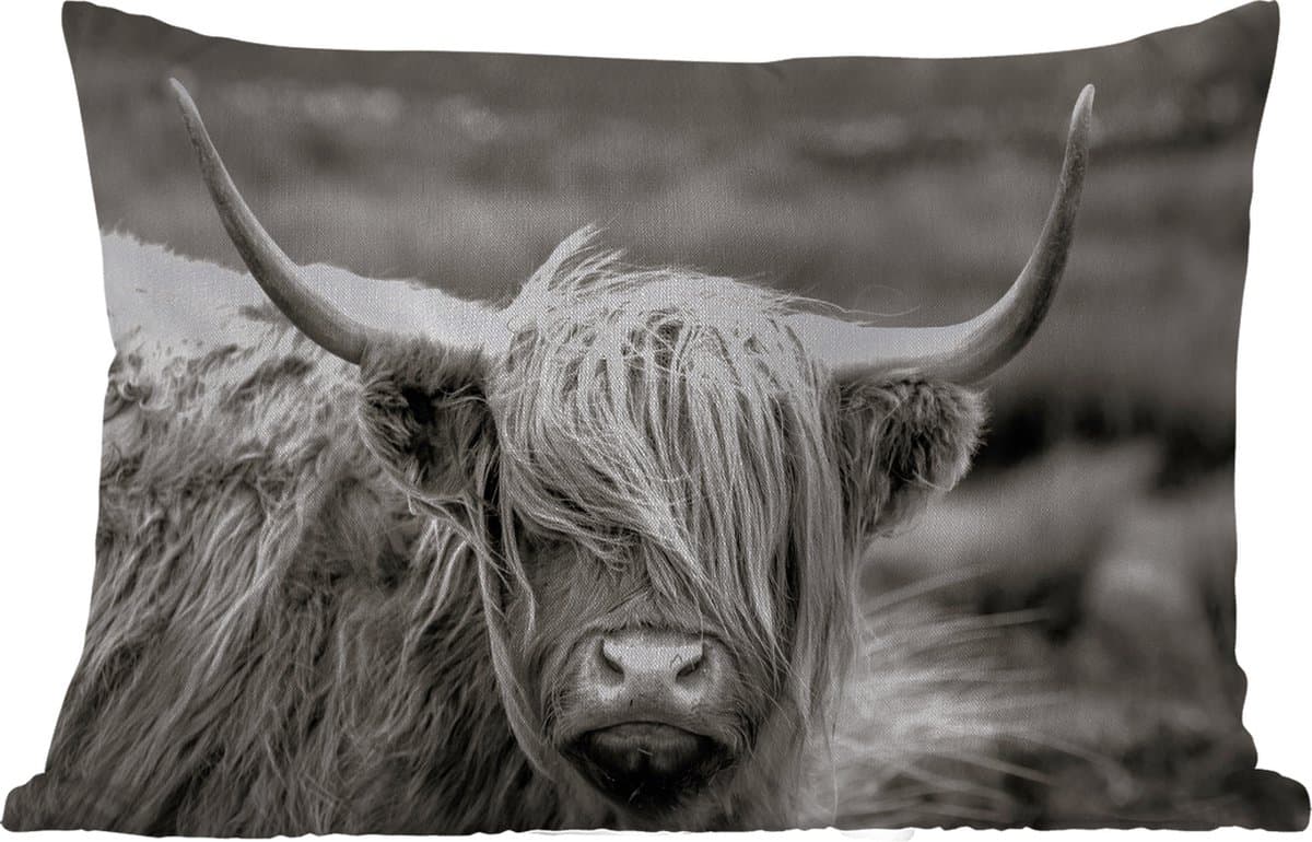 Buitenkussens - Schotse hooglander - Koe - Dieren - Zwart wit - Landelijk - 60x40 cm - Weerbestendig