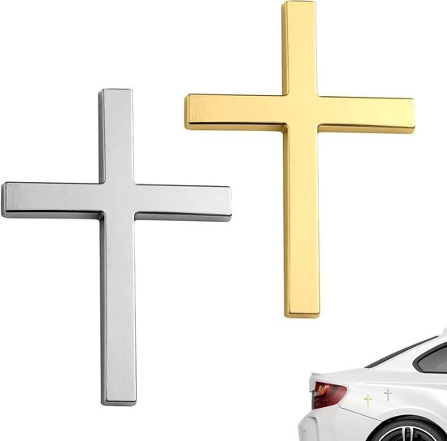 Kruis Autostickers - Christelijke Emblemen - Auto Decoreren - Zelfklevend Zinklegering - 63x46 cm - Zilver Goud