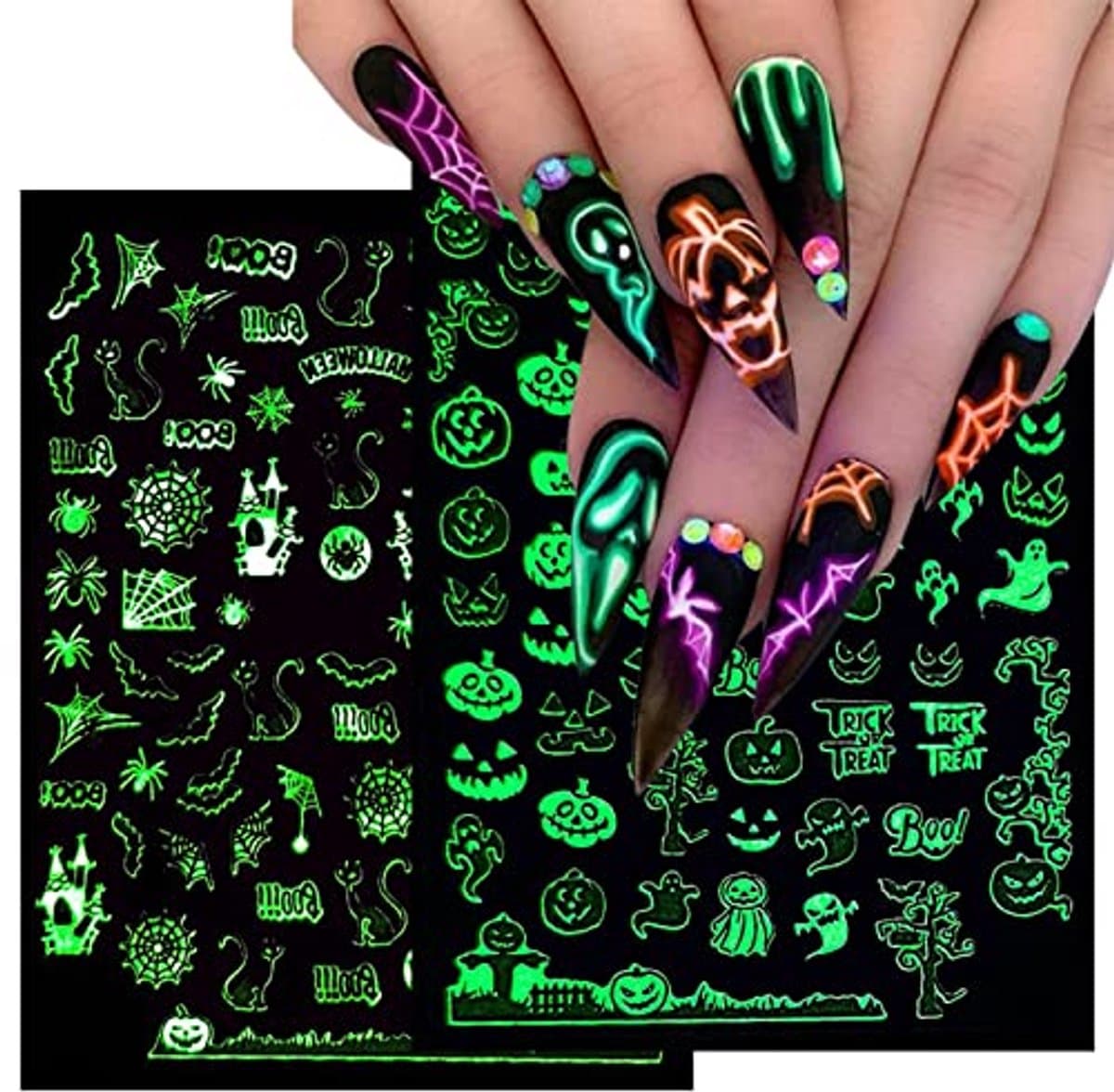 Halloween Glow-in-the-Dark Stickers, Herbruikbare Raamdecoratie met Griezelige Motieven voor Ramen, Muren en Deuren