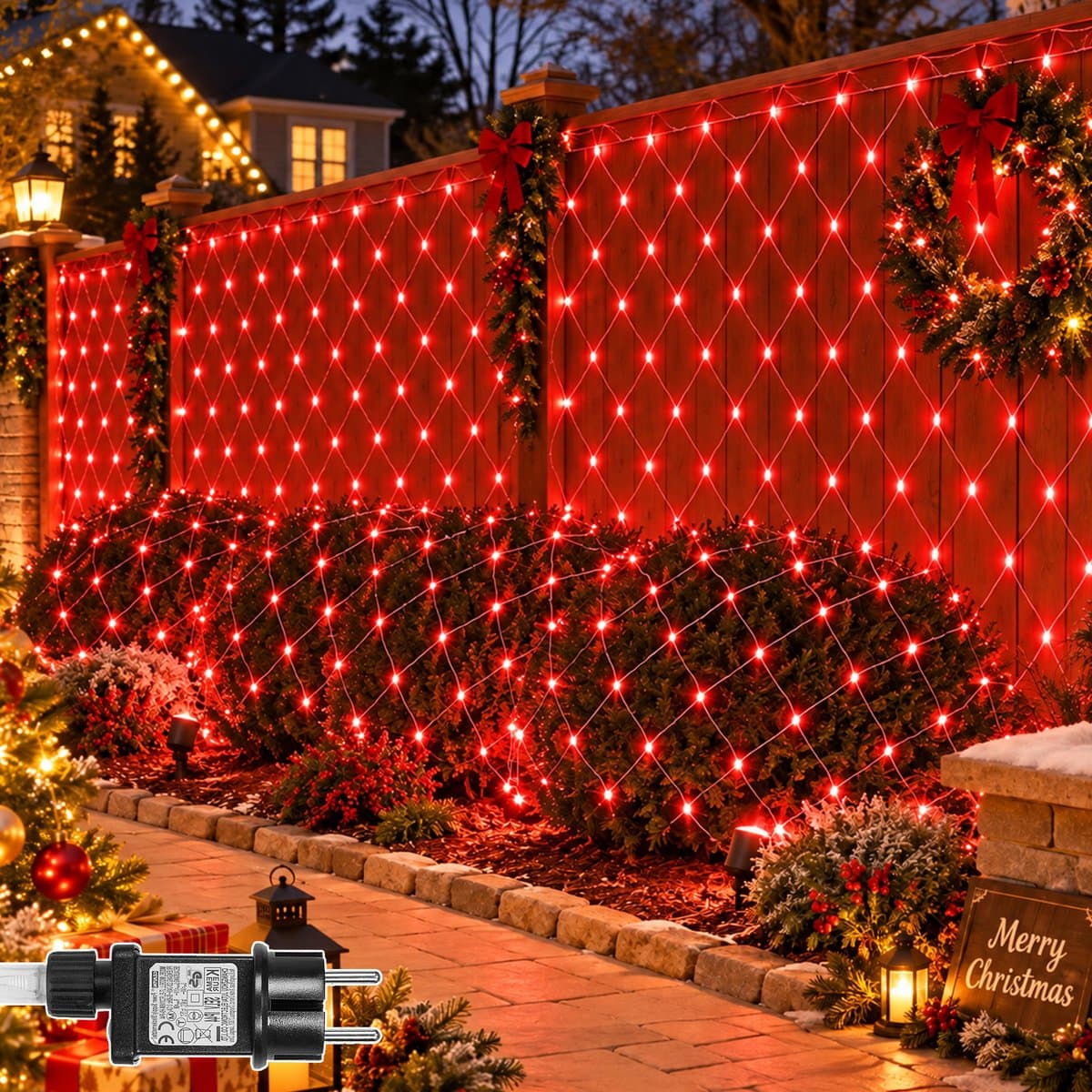 Lapamax LED Netverlichting - Kerstverlichting 3 x 2 m 200 LEDs Rood - Met Koppelstekker - 31 V Laagspanning met 8 Lichtstanden en Geheugenfunctie - Lichtnet voor Heg, Muur en Kerstdecoratie