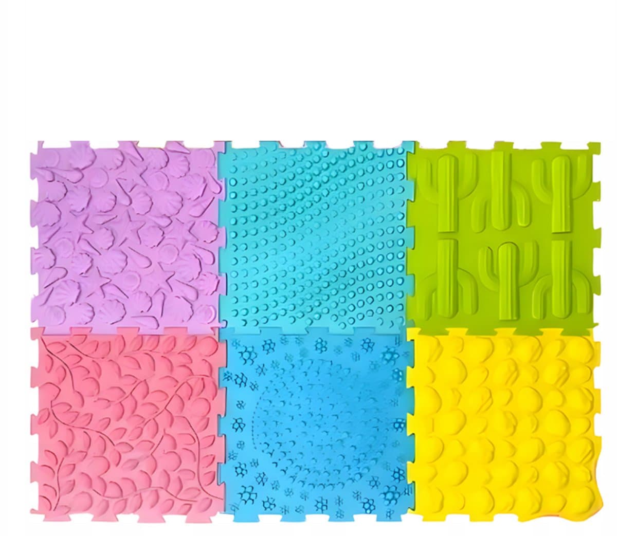 Massagepuzzelmat - Speelmat voor kinderen - Voetmassagemat - Vierkante siliconenmat - Voetacupressuurmat - Sensorische ervaring - Geschikt voor kinderen en volwassenen - Siliconenmateriaal - 6 delen - 24*24 cm - Kleurrijk