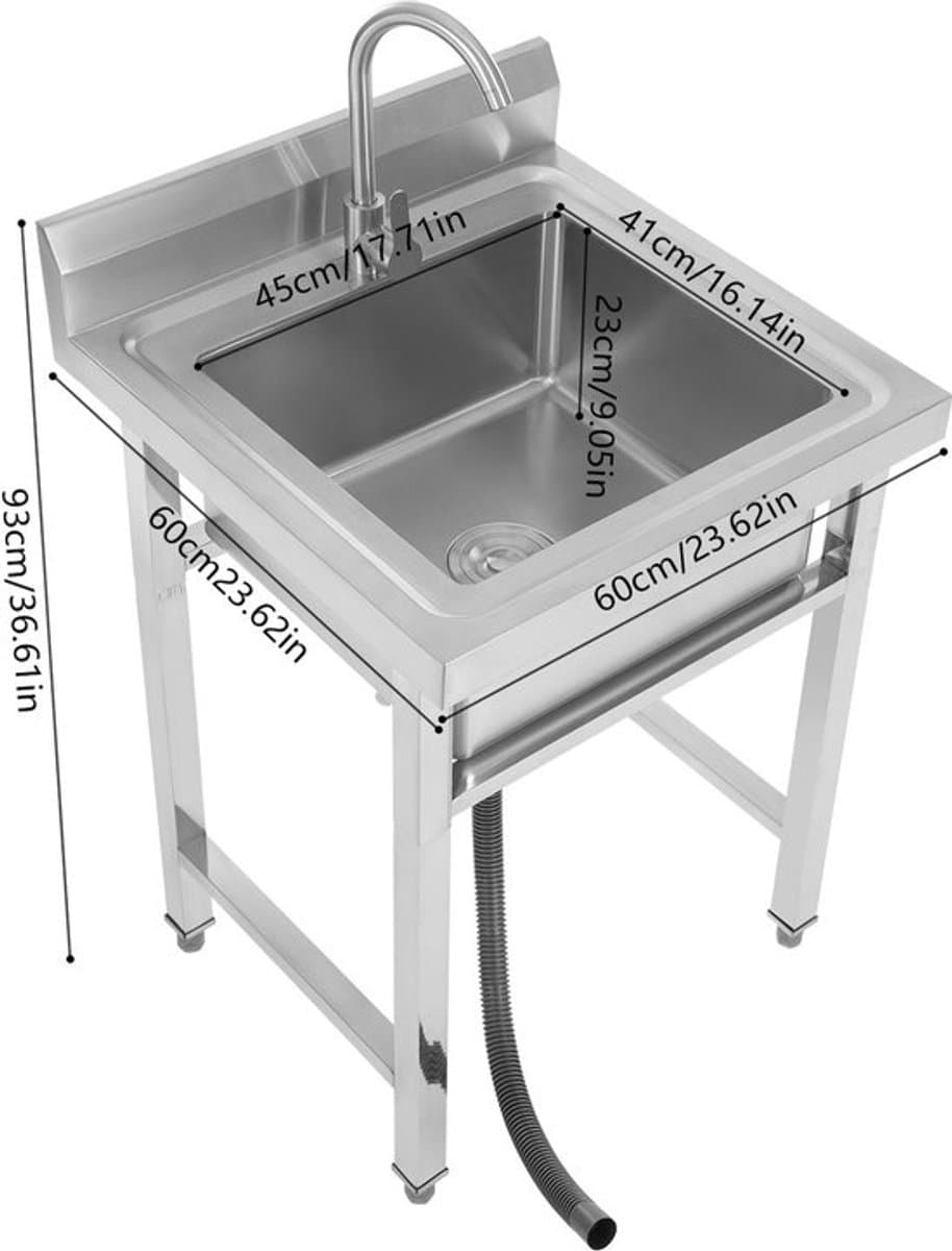 Keukenspoelbak – Spoelbak Keuken – Wasbak Keuken – Gootsteen – Enkele Spoelbak – Roestvrij Staal – 45x41x23 cm – Verstelbare Pootjes & Snelle Afvoer