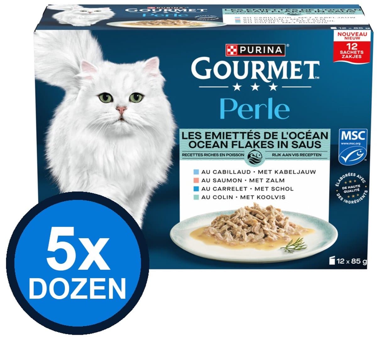 5x Gourmet - Perle Ocean Flakes in Saus - Kattenvoer Natvoer - doos 12x85g