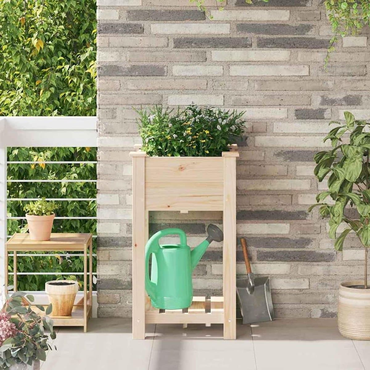 Plantenbak met rek - Bloembak Hout - Planten Buiten Zetten - Massief Grenenhout - 45 x 45 x 76 cm