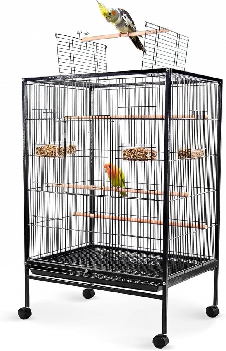 Vogelkooi - Transportkooi - Vogels Huisvesten - Verrijdbaar met remmen - 95x43x61.5 cm - Zwart