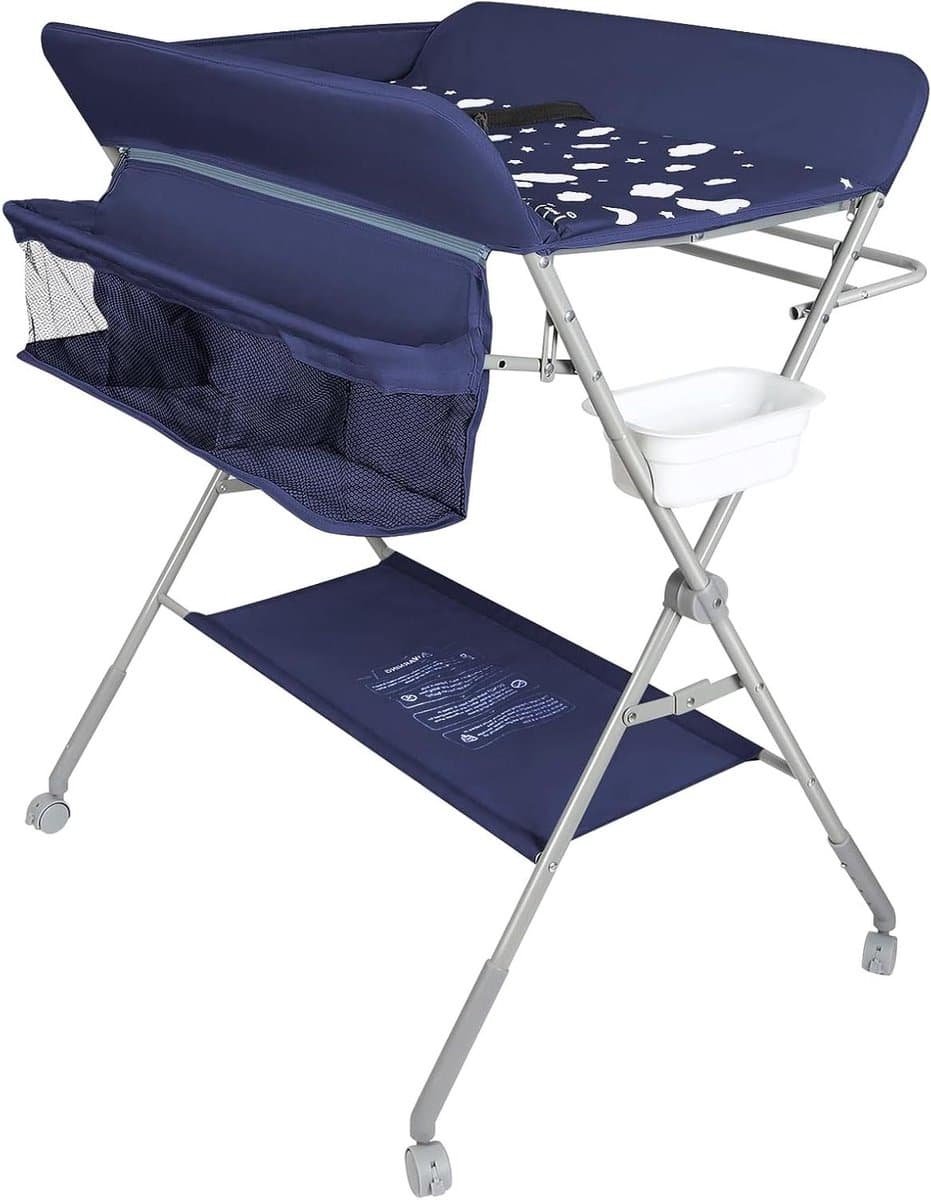Baby commode - Aankleedtafel - Baby verzorgen - Inklapbaar en mobiel - 80 x 66 x 98 cm - Blauw