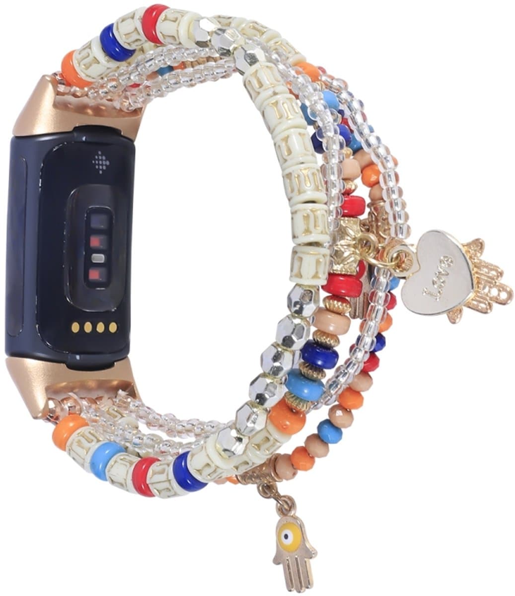 Voor Fitbit Charge 5 Palm Bead Chain Watch Band (kleurrijk)