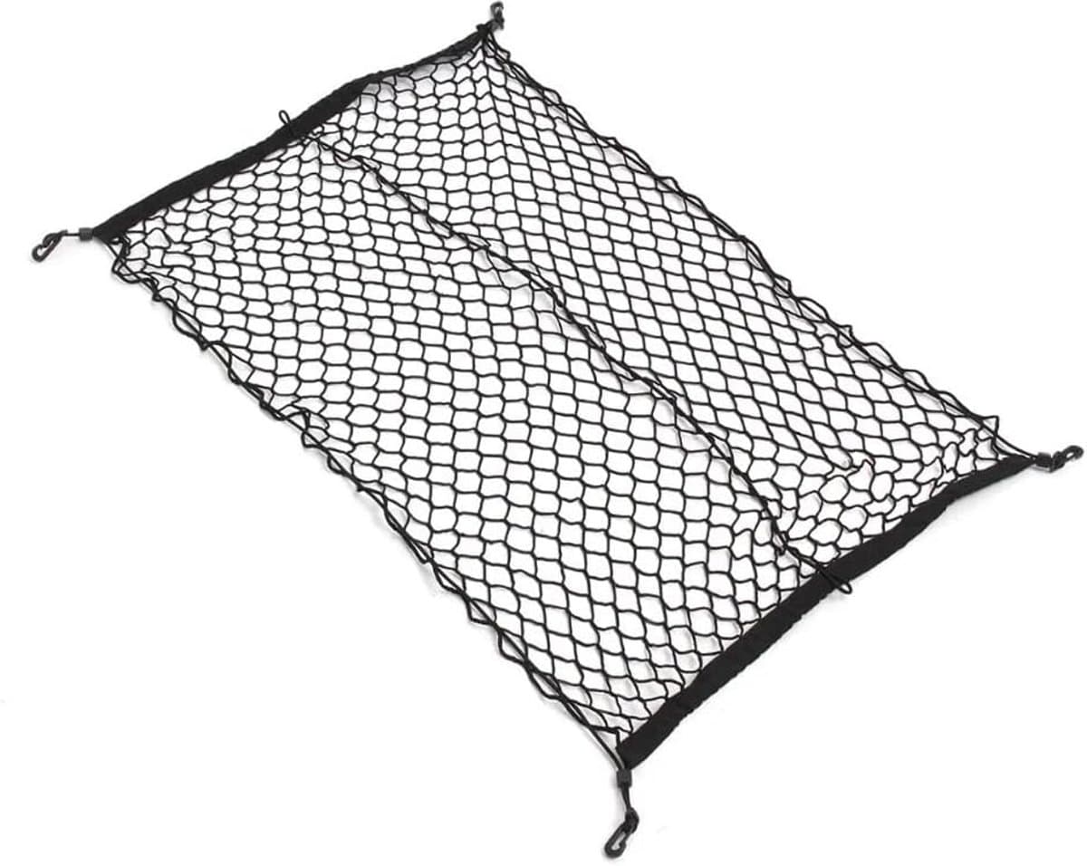 Kofferbak Net - Bagage Net - Spullen Vervoeren - Met 4 Haken - 100x70cm - Zwart