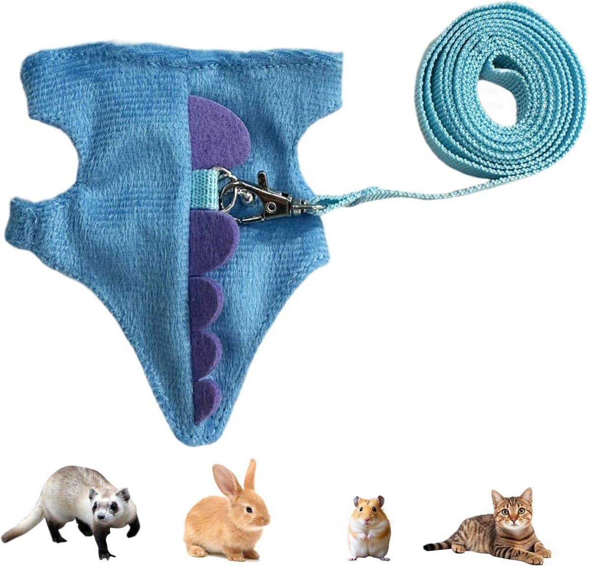Konijnenlijn en tuigje - Dierenvest harnas - Veilige wandelingen - Verstelbare pasvorm - 120 cm touw - Blauw