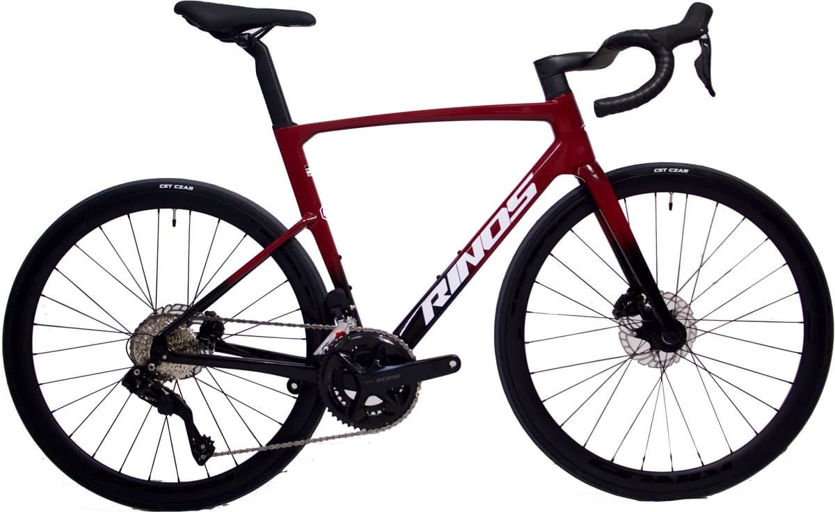 Rinos Odin6.0 Carbon Road - Racefiets - met UCI Frameset - met SHIMANO Di2 - 24 versnellingen en schijfremmen - lichte fiets voor dames en heren - 700 x 40C - Rood en zwart L