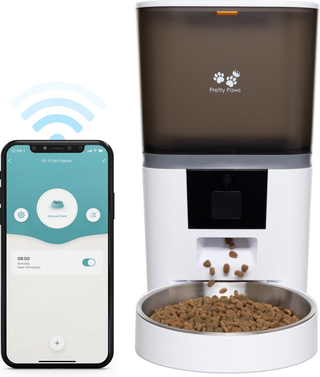Pretty Paws QQ003 - Wifi Voerautomaat Wit - Automatische Voerbak - 4L