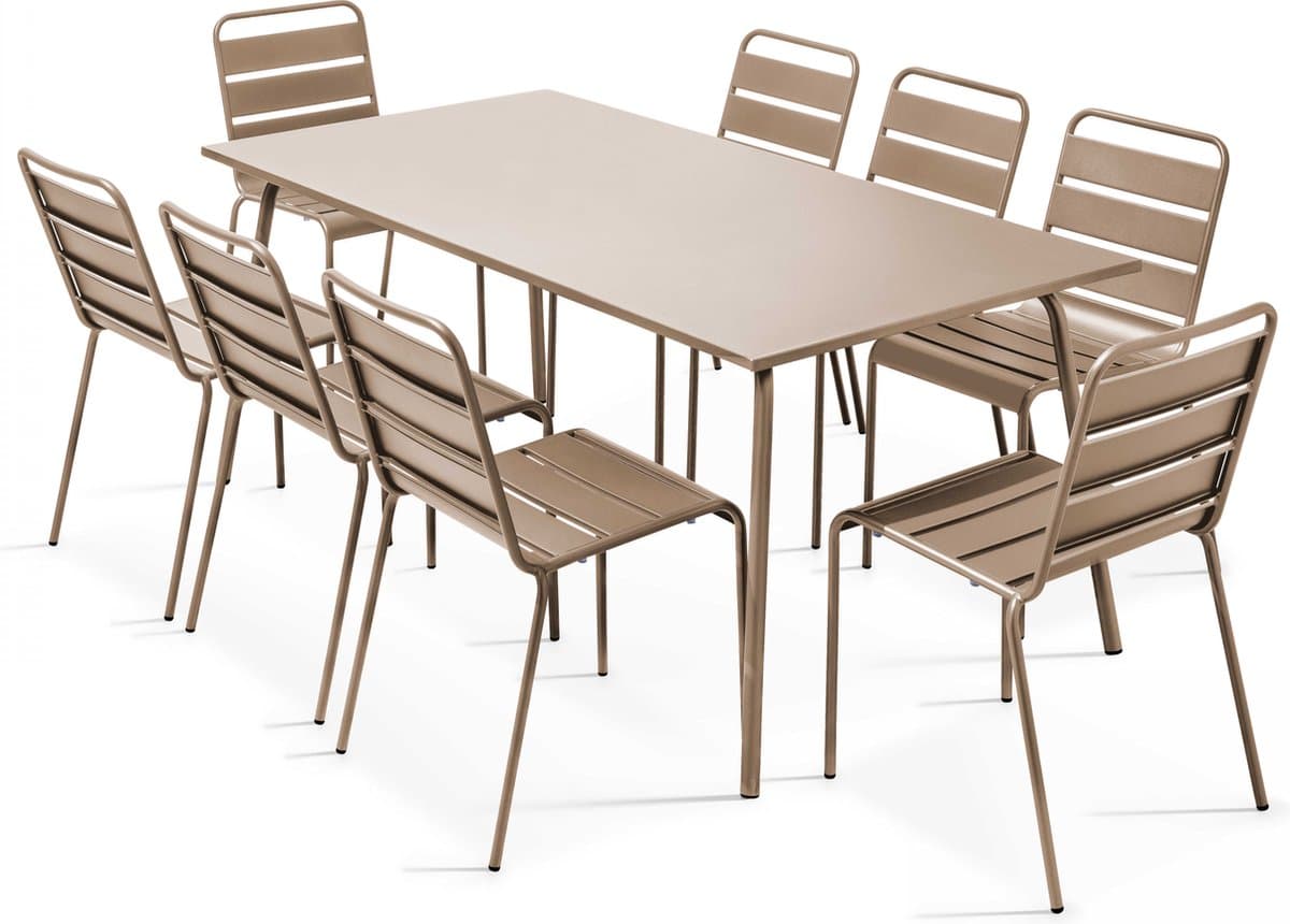 Oviala - Tuinset met tafel en 8 stoelen in taupekleurig metaal - Palavas