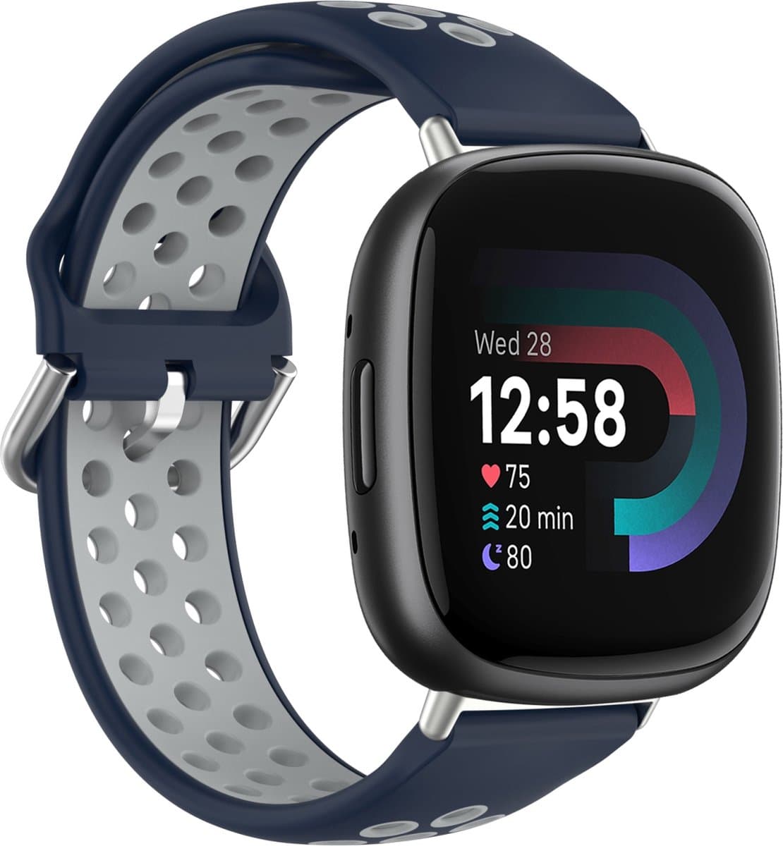 By Qubix - Geschikt voor fitbit Versa 3 & 4 / Sense 1 & 2 - Sport editie - Large - Donkerblauw + grijs