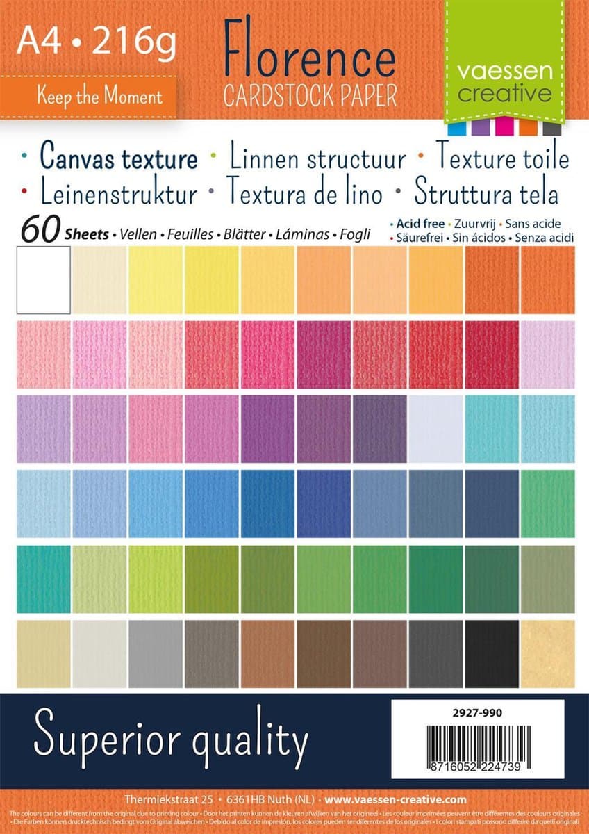 Florence Karton - Assortiment - A4 - Linnen structuur - 216g - 60 vellen