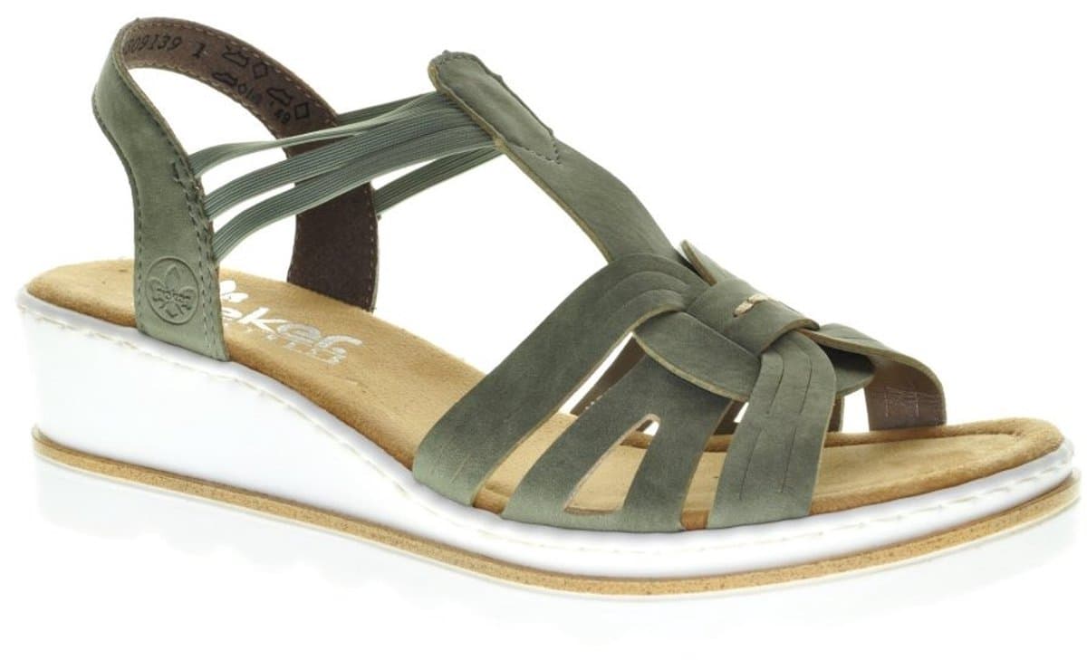 Rieker Trendy Damessandaal Khaki Verhoogde Sleehak maat 36