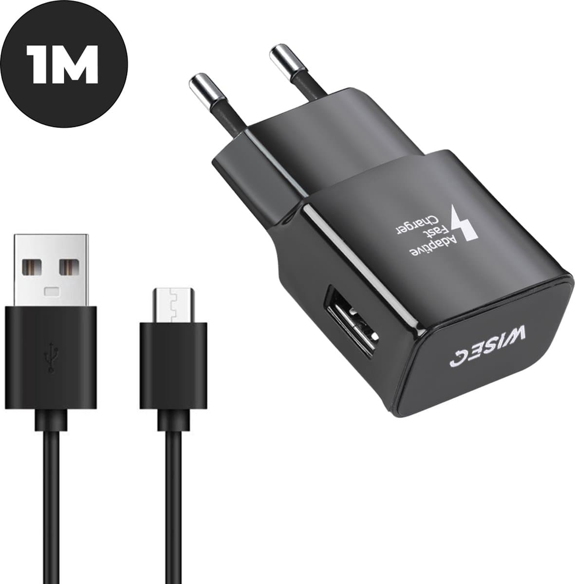 WISEQ Oplader voor Samsung + 1M Micro-USB Oplaadkabel - Zwart